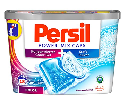 Persil Color Power-Mix Caps, vordosiertes Colorwaschmittel, 2-Kammer-Technologie, 4er Pack (4 x 18 Waschladungen)