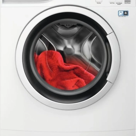 AEG LSR6F70268 Waschmaschine – Frontansicht mit rotem Tuch im Inneren