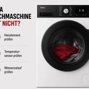 Amica Waschmaschine mit geöffnetem Bullauge, Wäsche liegt drin