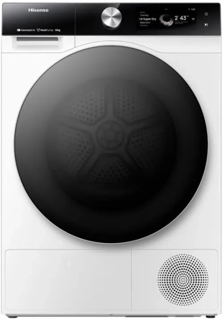 Hisense DH7S107BW Wärmepumpentrockner, 10kg, weiß, moderne Front, großes Display