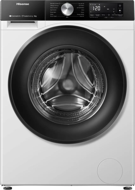 Hisense WF3S8045BW3 Waschmaschine - Frontansicht, 8 kg, Dampf, Inverter-Motor
