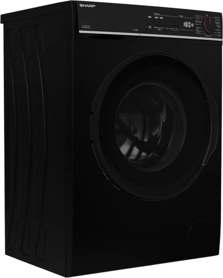 Sharp ES-PRO714BA-DE Waschmaschine, schwarze 7-kg-Waschmaschine mit Dampf, WiFi und AquaStop