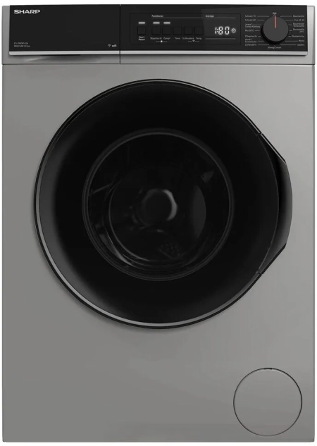 Sharp ES-PRO814SA-DE Waschmaschine - silberne 8-kg-Waschmaschine mit Dampf, WiFi und AquaStop